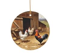 KFRXXZQB Impression poulet et coq - Pendentifs ronds en aluminium - Impression double face personnalisable, cordon doré fin de 0,8 mm pour Noël., 10cm, Alumide