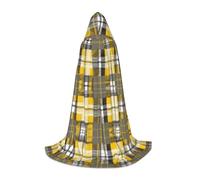 KFRXXZQB Jaune Gris Noir Plaid - Cape à capuche imprimée pour jeunes - Cape imprimée réglable pour événements d'Halloween, théâtre scolaire et costumes S