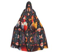 KFRXXZQB Jolie cape d'Halloween pour adulte avec motif coq - Cape à capuche réglable pour fêtes, événements gothiques et festivals, lavable en machine