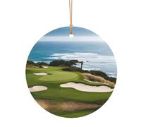 KFRXXZQB Parcours de golf de plage - Pendentifs ronds en aluminium - Impression double face personnalisable, cordon doré fin de 0,8 mm pour Noël., 8cm, Alumide
