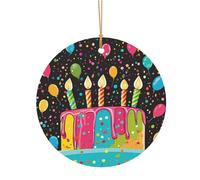 KFRXXZQB Pendentifs ronds en aluminium avec inscription « Happy Birthday Big Cake » - Impression double face personnalisable, cordon doré fin de 0,8 mm pour Noël., 8cm, Alumide