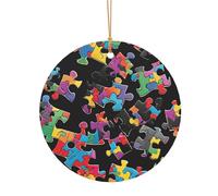 KFRXXZQB Pièces de puzzle de sensibilisation à l'autisme en forme de cœur - Pendentifs ronds en aluminium - Impression double face personnalisable, cordon doré fin de 0,8 mm pour Noël., 8cm, Alumide
