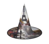 KFRXXZQB Rainy Street in Paris - Chapeau d'Halloween à couverture complète - Couvre-chef de sorcière pliable pour festivals, fêtes et fêtes