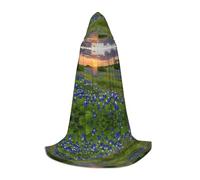 KFRXXZQB Texas Bluebonnets Paysage - Cape à capuche imprimée pour jeunes - Cape imprimée réglable pour événements d'Halloween, théâtre scolaire et costumes S