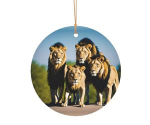 KFRXXZQB Un lot de lions - Pendentifs ronds en aluminium - Impression double face personnalisable, cordon doré fin de 0,8 mm pour Noël., 10cm, Alumide