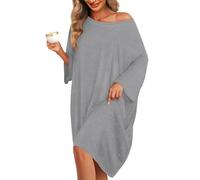 KFUBUO Chemise de nuit grande taille pour femme - T-shirt de nuit surdimensionné à manches courtes avec poche - Tailles S à 5XL, S-gris, oversized