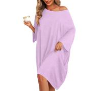 KFUBUO Chemise de nuit grande taille pour femme - T-shirt de nuit surdimensionné à manches courtes avec poche - Tailles S à 5XL, S-violet, oversized