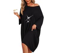 KFUBUO Chemise de nuit grande taille pour femme - T-shirt de nuit surdimensionné à manches courtes avec poche - Tailles S à 5XL, Black Star, oversized