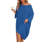 KFUBUO Chemises de nuit surdimensionnées pour femmes - T-shirt de nuit en bambou à manches courtes avec poche, Bleu paon, oversized