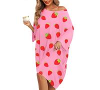 KFUBUO Grande Taille, Chemises de Nuit pour Femmes, Grande Taille, t-Shirts de Sommeil, Robe, Manches Courtes, vêtements de Nuit avec Poche, Convient pour S-5XL, Fraise Rose., Einheitsgre