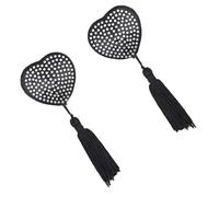 Kfwfuaee Cache-tétons auto-adhésifs pour femmes avec strass Pasties en forme de cœur avec glands Autocollants de poitrine réutilisables Cache-seins Coussinets de soutien-gorge Coussinets réutilisables