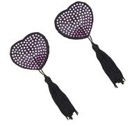 Kfwfuaee Cache-tétons auto-adhésifs pour femmes avec strass Pasties en forme de cœur avec glands Autocollants de poitrine réutilisables Cache-seins Coussinets de soutien-gorge Coussinets réutilisables