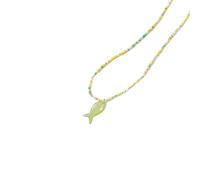 Kfwfuaee Collier avec pendentif poisson vintage avec perles bleues, フリーサイズ, Comme décrit dans la description, Sans pierre précieuse