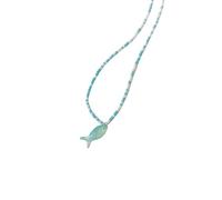 Kfwfuaee Collier de perles d'inspiration antique avec pendentif en forme de poisson de coquillage, longueur réglable, chaîne de clavicule, cadeau fait à la main pour votre collier de perles de poisson