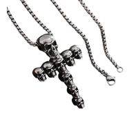 [Kfwfuaee] Collier Pendentif Crâne Vintage Pendentif Croix Bijoux Gothique Réglable Bijoux Unique Tête de Mort pour Hommes Femmes Collier Croix Gothique Avant-garde, フリーサイズ, Comme décrit dans la