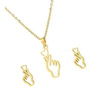 Kfwfuaee Collier tendance en forme de cœur en acier inoxydable avec pendentif en forme de main et boucles d'oreilles à tige pour femme individualiste, taille unique, Comme décrit, Comme décrit.