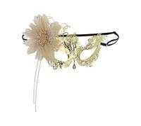 Kfwfuaee Demi-visage de bal masqué en métal avec fleur et strass pour femme, Halloween, cosplay, bal de fin d'année, noir