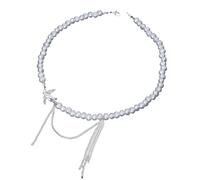 Kfwfuaee Élégant collier de clavicule réglable avec feu d'hirondelle délicat et designs dynamiques de pompons chaîne de collier de fausses perles avalant collier pendentif