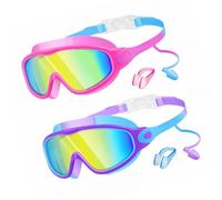 Kfwfuaee Lunettes de natation en avec couverture de cadre, sangle à boucle arrière, lentilles réfléchissantes et bouchons d ' oreille attachés pour les leçons, l ' entraînement et les jeux