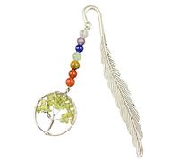 Kfwfuaee Marque-Pages en Pierre De Coloré De 13cm Arbre De en Argent Antique avec Pendentif en Plume Marque-Page De Mode Marque-Page en Pierre De Coloré Arbre De Rétro Antique en