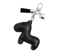 Kfwfuaee Porte-clés pratique en cuir synthétique gaufré avec pendentif cheval et cœur avec pompons décoratifs pour l'organisation Porte-clés en cuir gaufré, Noir , taille unique