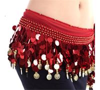 KFXYSM Ceinture Danse Orientale Écharpe De Hanche for Femmes, Accessoires Danse du Ventre, Jupe Ceinture avec Pièces Monnaie Couleur Or, Chaîne Taille Tenue Danse Orientale Femme(Red)