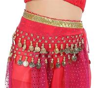 KFXYSM Ceinture Danse Orientale Pièces De Monnaie en Métal for Enfants, Chaîne Taille, Écharpe Hanche, Ceinture Danse du Ventre Tenue Danse Orientale Femme(Red)