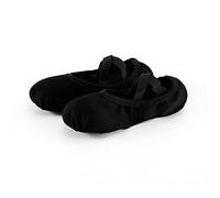 KFXYSM Chaussures de Ballet, Chaussons Ballet Fille Tissu Enfants Gilrs 4 côtés Toile Stretch Toile Soft Dance Porter des Chaussures Plates de Ballet(Black,30)