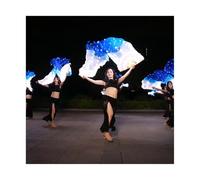 KFXYSM Fan Veil Soie LéGer,Eventail Voile Accessoires de Danse du Ventre Éventail en Voile Soie avec lumières Bleues et Blanches 180 cm Long Costumes d'entraînement Performance sur scène(1 Pair)