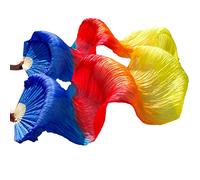 KFXYSM Fan Veil Soie LéGer,Eventail Voile Belly Dance Silk Ventilateurs Soie teintée à la Main 1 Paire de Ventilateurs Danse du Ventre Noir + Orange Rouge + Jaune(Deep Purple)