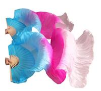 KFXYSM Fan Veil Soie LéGer,Eventail Voile Belly Dance Silk Ventilateurs Soie teintée à la Main 1 Paire de Ventilateurs Danse du Ventre Noir + Orange Rouge + Jaune(Purple)