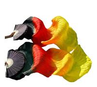 KFXYSM Fan Veil Soie LéGer,Eventail Voile Belly Dance Silk Ventilateurs Soie teintée à la Main 1 Paire de Ventilateurs Danse du Ventre Noir + Orange Rouge + Jaune(Beige)