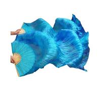 KFXYSM Fan Veil Soie LéGer,Eventail Voile Éventails de Danse du Ventre en Soie véritable, 1 pièce/1 Paire, Bambou, Teints à la Main, for Spectacle, Naturelle(FS71,1pc Right hand-150cm)