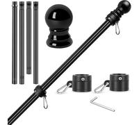 KFYIOE Kit de mât mural robuste de 1,5 m avec anneaux anti-enchevêtrement à 360°, mât en métal emboîtable à 4 sections pour l'extérieur de la maison (drapeau et support non inclus) (noir 1,5 m)