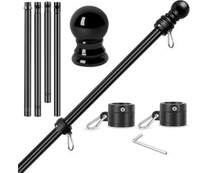 KFYIOE Kit de mât mural robuste de 1,5 m avec anneaux anti-enchevêtrement à 360°, mât en métal emboîtable à 4 sections pour l'extérieur de la maison (drapeau et support non inclus) (noir 1,5 m)