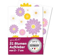 kfz686 Lot de 31 autocollants pour vélo Motif fleurs gerbera pastel I Ø 2-7 cm I Protection UV I Autocollant pour vélo I Trèfle I Été I Résistant aux intempéries