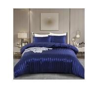 Kg2bVw9dP Ensemble de Housse de Couette Parure de lit 3 pièces réversible, Douce et Soyeuse, en Satin rayé Luxe avec 2 taies d'oreiller, Bleu Marine Ensemble de literie(Double-160x220cm)