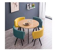 KG7HQRP Accueil Cuisine Western Restaurant Cake Shop Hôtel Simplicité Moderne Table ronde 90 cm 4 chaises en tissu Bureau Salle de réunion (couleur : 2 bleu 2 jaune)