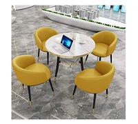 KG7HQRP Ensemble de table de conférence et de chaises Table à manger ronde en bois simple Bureau réception d'affaires hôtel café dessert boutique 1 table 4 chaises (couleur : noir) (jaune)