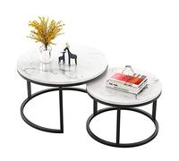 KG7HQRP Lot de 2 tables gigognes rondes en marbre naturel avec métal