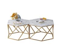 KG7HQRP Nordic Modern Lot de 2 tables d'appoint gigognes hexagonales en métal Marbre blanc artificiel/doré