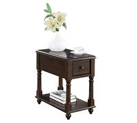 KG7HQRP Petite table d'appoint amovible, table d'appoint de salon avec tiroirs, bois massif, table de chevet pour chambre à coucher, table basse, marron