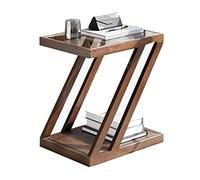 KG7HQRP Table de canapé en bois massif, table d'ordinateur portable en verre trempé, table basse, pour écrire, lire, salon, marron