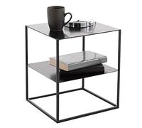 KG7HQRP Table de canapé en métal, espace de rangement à deux étages, table de chevet pour chambre à coucher, noir, 40 x 40 x 45 cm