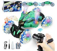 Kgabery-Voiture Télécommandée, 360° Rotation Offroad Drift Car Avec Musique Lumière Et Spray, 4Wd 2.4 Ghz Rc Voiture Enfant, Jouet Enfant Cadeau Garçon Fille 6 7 8 9 10 11 12 Ans (Vert)