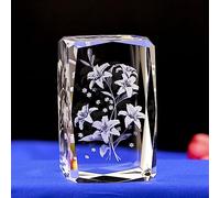 KGADRX Modèle de Statue en Verre de Cristal, Figurine en Cristal 3D Art Fleur de Lys Cube en Verre de Cristal Gravure Sculpture Cadeaux avec Cadeau