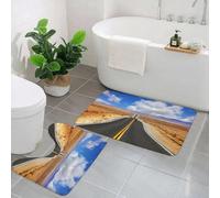 KGDHY Lot de 2 Tapis de Bain Antidérapant,Tapis Salle de Bain Super Absorbant,Tapis de Douche Lavable en Machine Super Doux,USA, Autoroute dans la Steppe californienne et Les Nuages, Route asphaltée