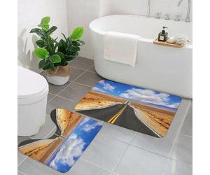 KGDHY Lot de 2 Tapis de Bain Antidérapant,Tapis Salle de Bain Super Absorbant,Tapis de Douche Lavable en Machine Super Doux,USA, Autoroute dans la Steppe californienne et Les Nuages, Route asphaltée