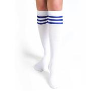 KGDUYC 1 paires de chaussettes montantes en coton rayé pour femme, bas longs tubes rayés, chaussettes montantes blanches, chaussettes hautes opaques pour femmes et filles à porter au quotidien