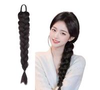 KGDUYC 1 Piece Braided Ponytail Extension Hair Band, Soft Synthetic Hair Accessories for Women and Girls Daily Life, 40CM Natural Dumpling Black